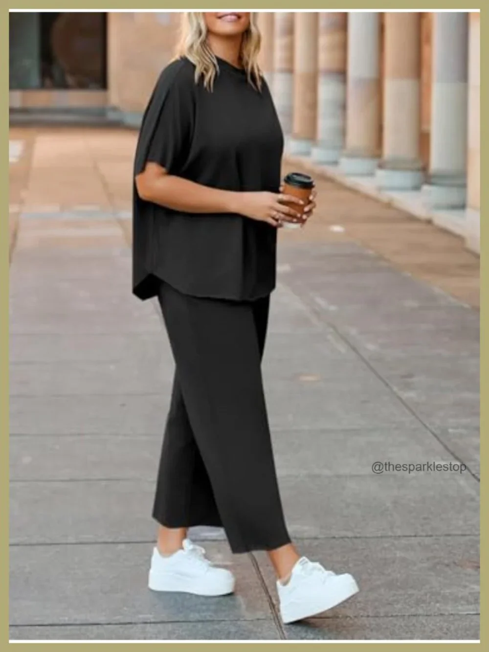Plus Size 2 Piece Lounge Set Batwing Sleeve Top Wide Leg Pants Cotton Blend